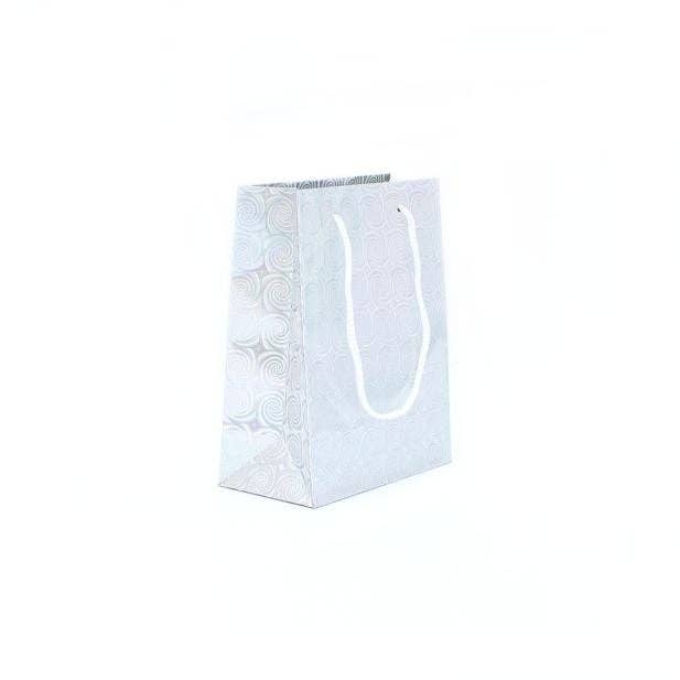 Inca UK - Wholesale Gift Bag - Silver Holographic Paper Gift Bag With Tag 15x12x6cm. 3