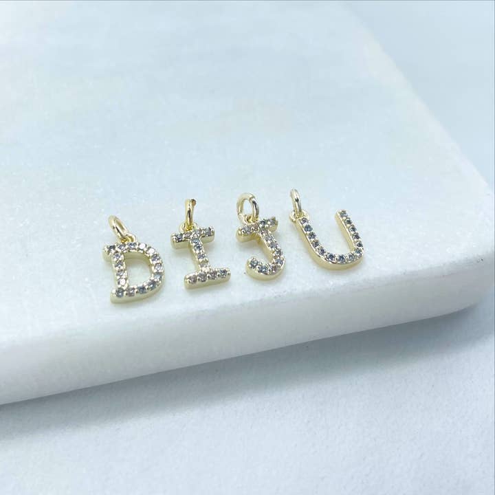 DIJU Jewelry - Wholesale - 18k Gold Filled with Micro Pave, Micro Cubic Zirconia Small INITIALS LETTERS Charms Pendant, Wholesale Jewelry Making Supplies1