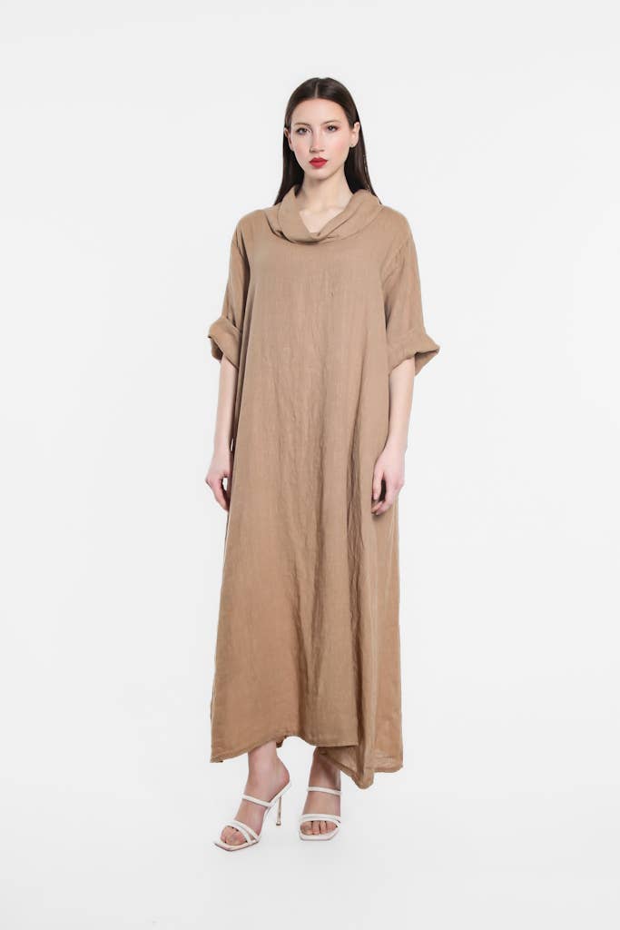 TINA Stephens Italy/Tees By Tina – wholesale Dress – Women's – Mara Cowl Neck Linen Maxi Dress (DQ103)6