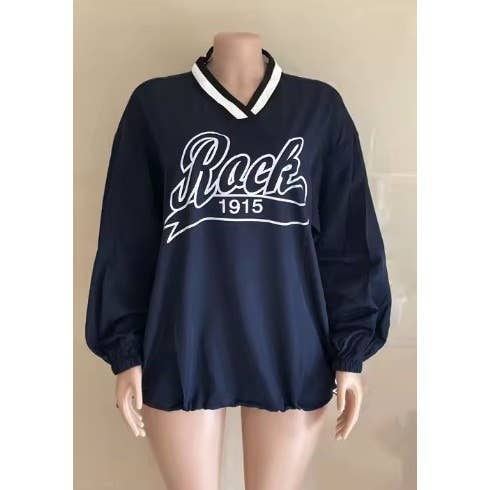NAVY LONG SLEEVE FOOTBALL JERSEY TOP for wholesale on Faire