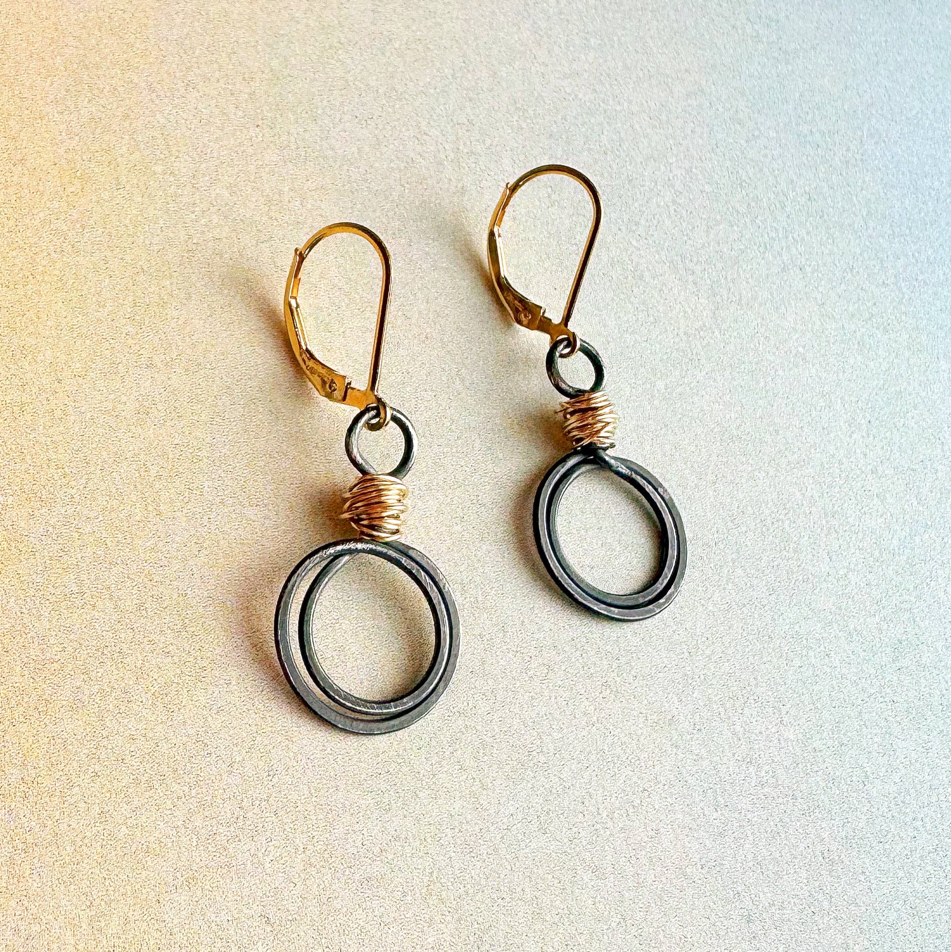 Freshie & Zero - Wholesale Dangle Earrings - Gold Swirl Loops Oxidized Silver Circle Earrings Wire Wrap