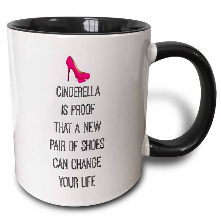 Mug noir bicolore de 11 oz Cinderella est la preuve qu'une nouvelle paire pour la vente par 3dRose