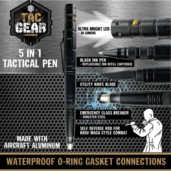 Novelty Closeout - Wholesale Pen - Tac Gear 5-in-1 Tactical Pen Multi-Tool Blister Pack- 4/Pack