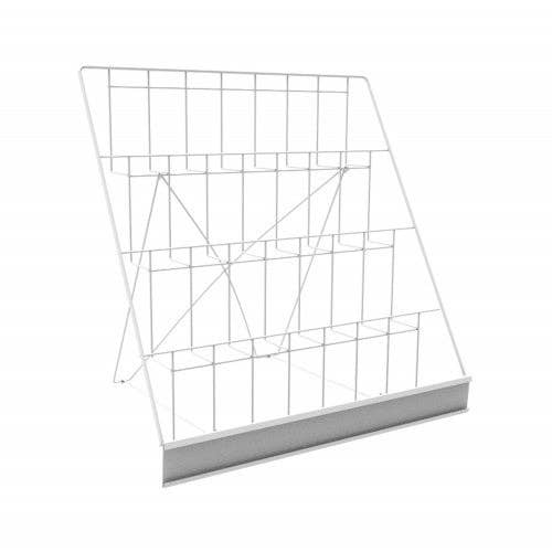 FIXTUREDISPLAYS - Vendita all'ingrosso Vetrina/espositore per rivenditori - Espositore a 4 livelli in filo metallico per brochure, riviste, libri, da tavolo 119362-BIANCO2