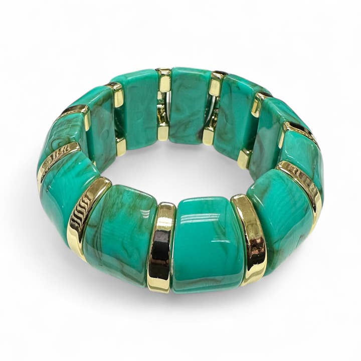 Simply Jewels - Wholesale Beaded bracelet - Marble effect Aqua stretch resin bangle bracelet ✦ BR-2012