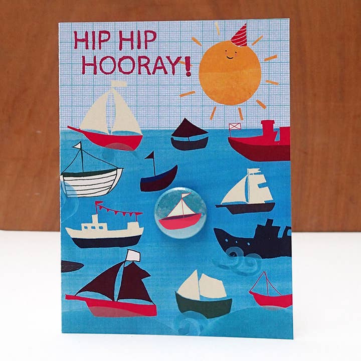 Greeting card with badge - Sunny Hip Hip Hooray for wholesale by The Black Rabbit