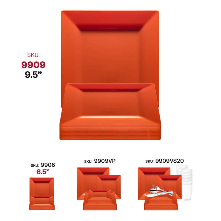 Smarty had a Party - Wholesale Disposable Plate - 9.5" Burnt Orange Square Plastic Dinner Plates - 120 pcs5