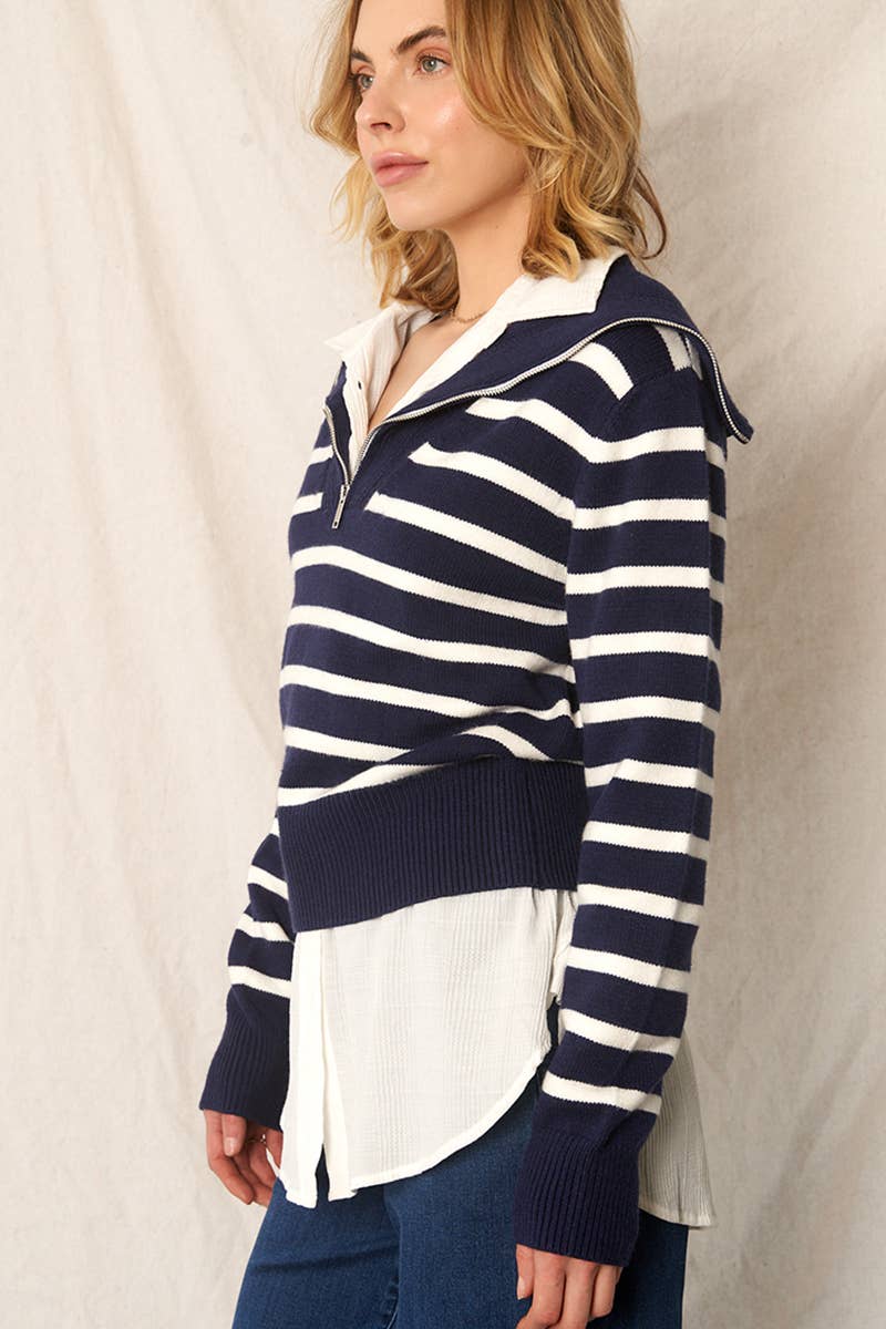 En Crème - Vente Pull en maille – femme - Pull rayé à col marin19