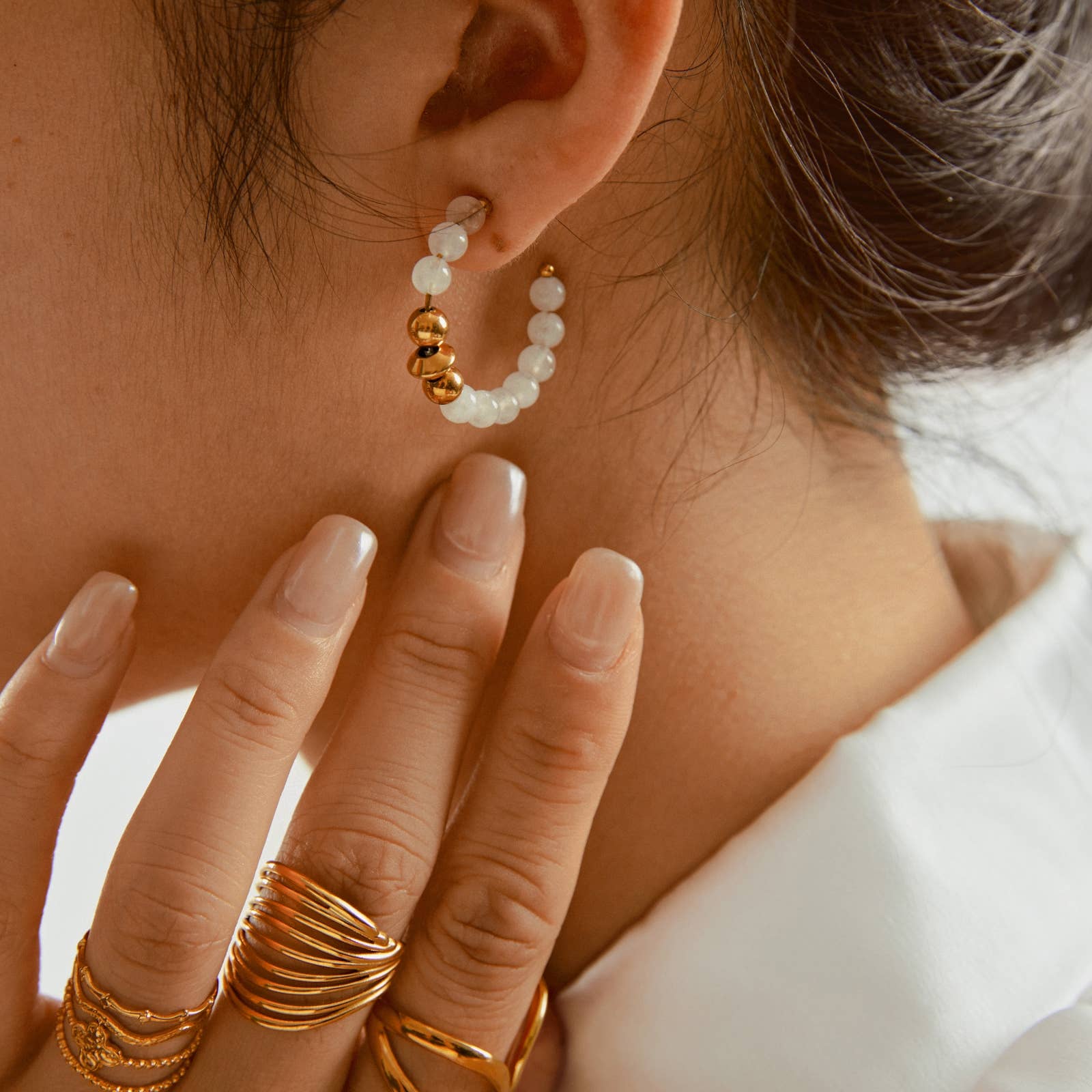 Lovelika – Engroshandel Enkeltøreringe – Creoler med naturlige sten - Freesia13