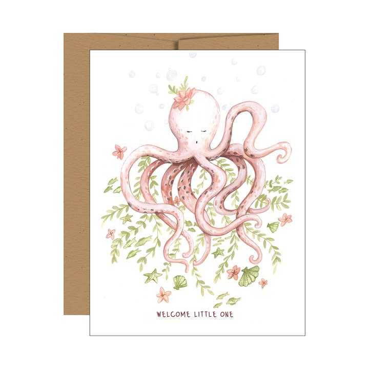 Sweet Octopus Baby lykønskningskort for engroshandel hos Jessica Frasz Studio