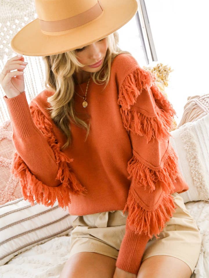 Vine & Love - Wholesale Knit Sweater - Women's - Tied String Tassel Detail Round Neck Knitted Sweater VT60383