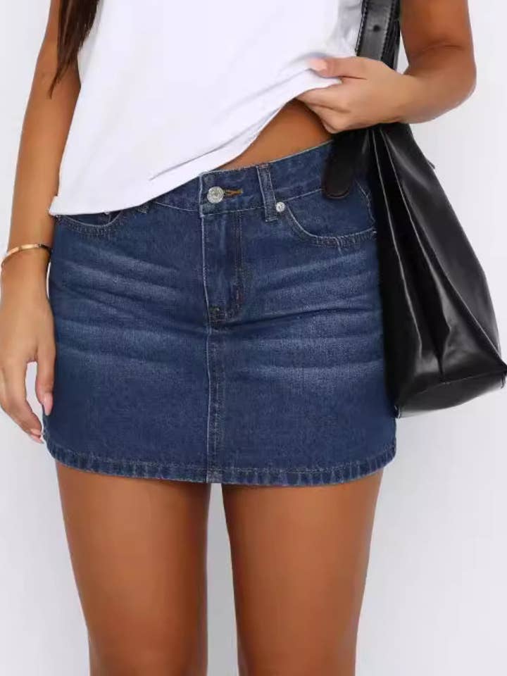 Distressed Hip Wrap Denim Mini Skirt DP25B671 for wholesale by Dipped Shop