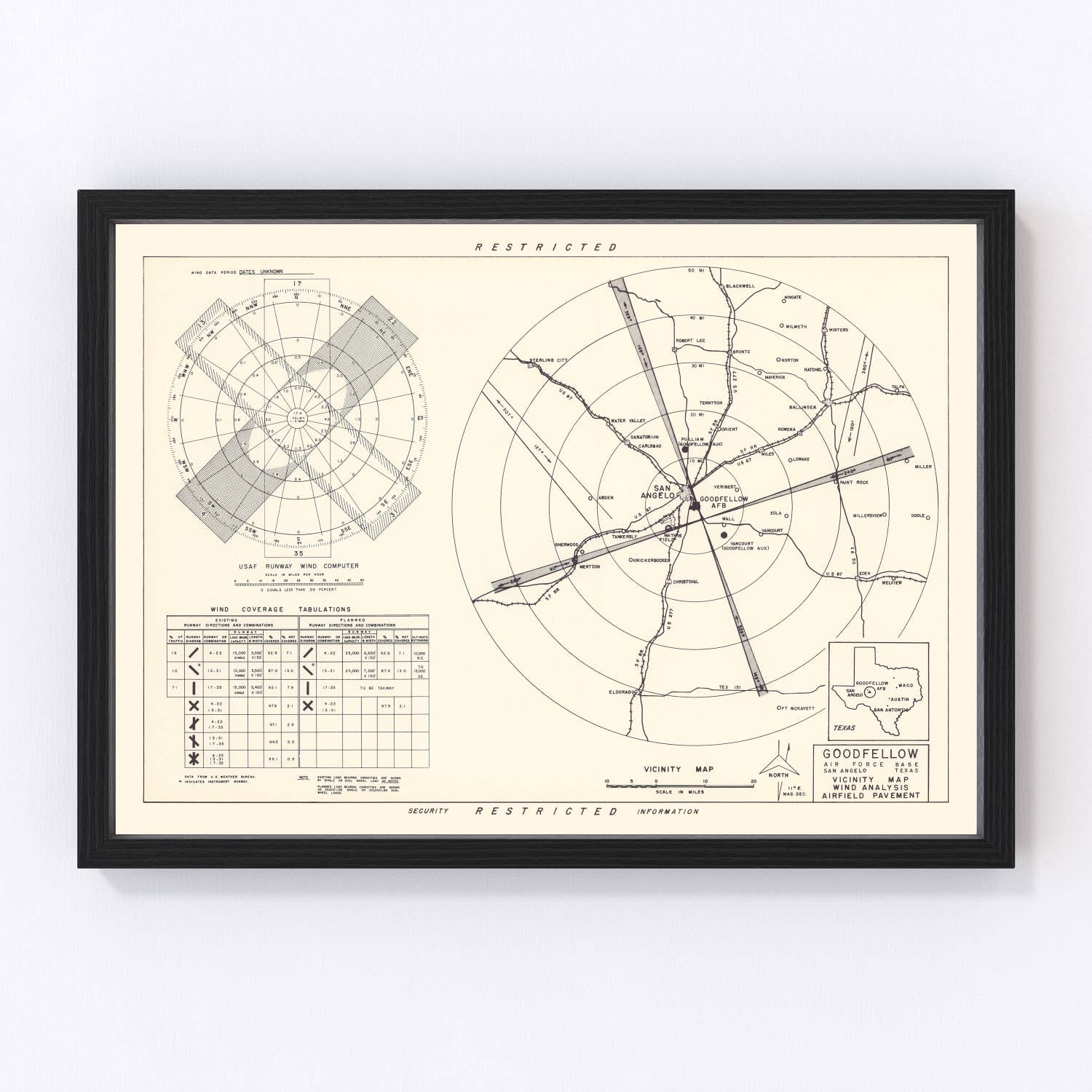 Ted's Vintage Art - Wholesale Map - Vintage Map of the Goodfellow Air Force Base Vicinity, 19520