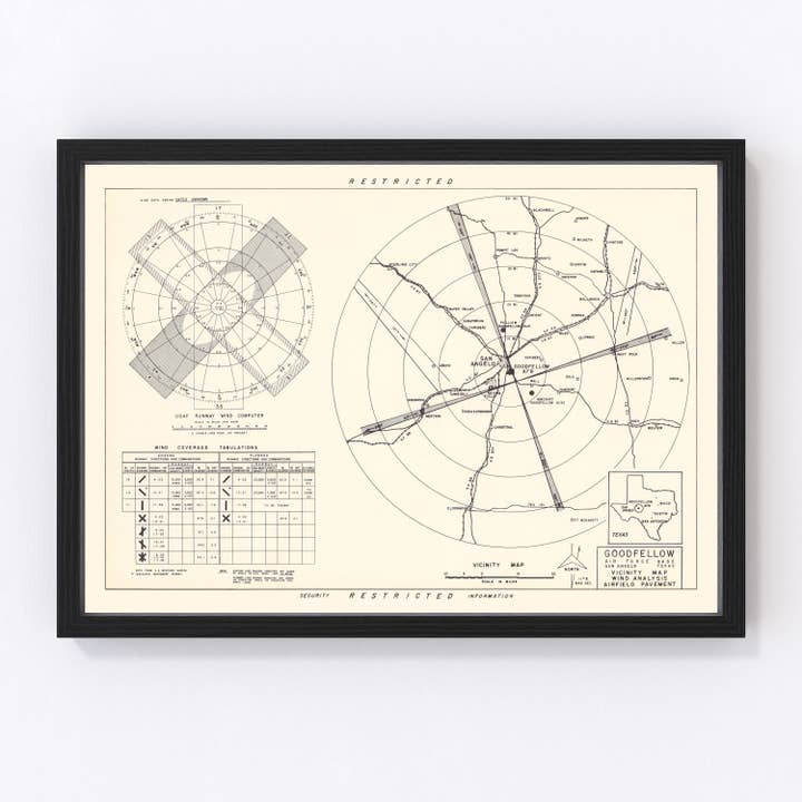 Ted's Vintage Art - Wholesale Map - Vintage Map of the Goodfellow Air Force Base Vicinity, 1952