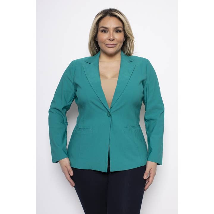 PLUS SIZE MILLENIUM COLLARED BUTTON FRONT BLAZER for wholesale by Curve Market