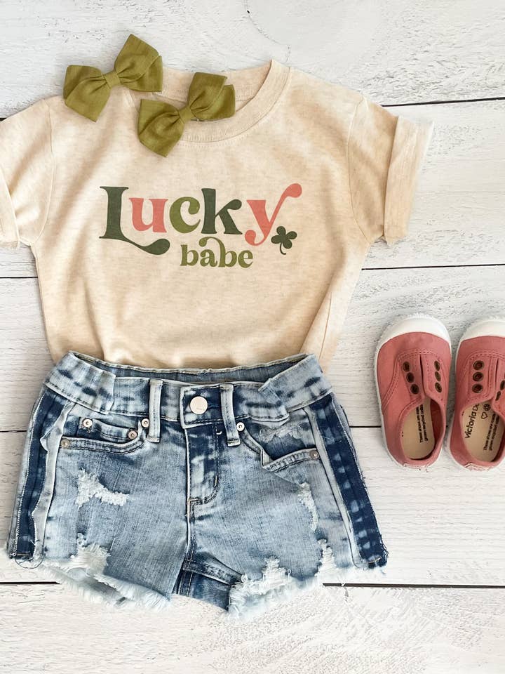 Lucky Babe Tee - Oatmeal for wholesale by Sugar Cube Lane