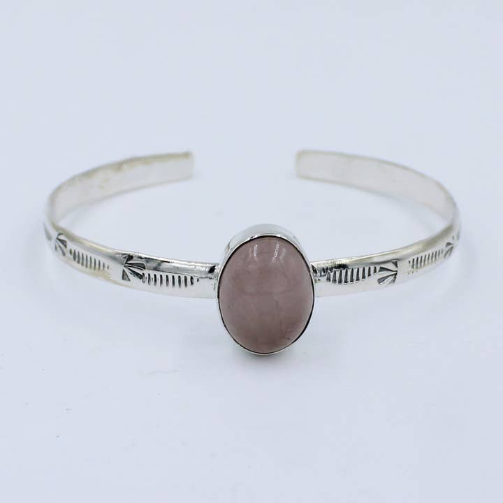 Natural Rose Quartz 925 Silver Handmade Bangle for wholesale by Silvex Jewelry