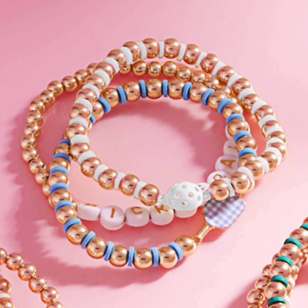 Sensibling Corp. - Wholesale Beaded Bracelet - 3PCS - Pickle Ball Message Enamel Pickleball Paddle Bracelet3