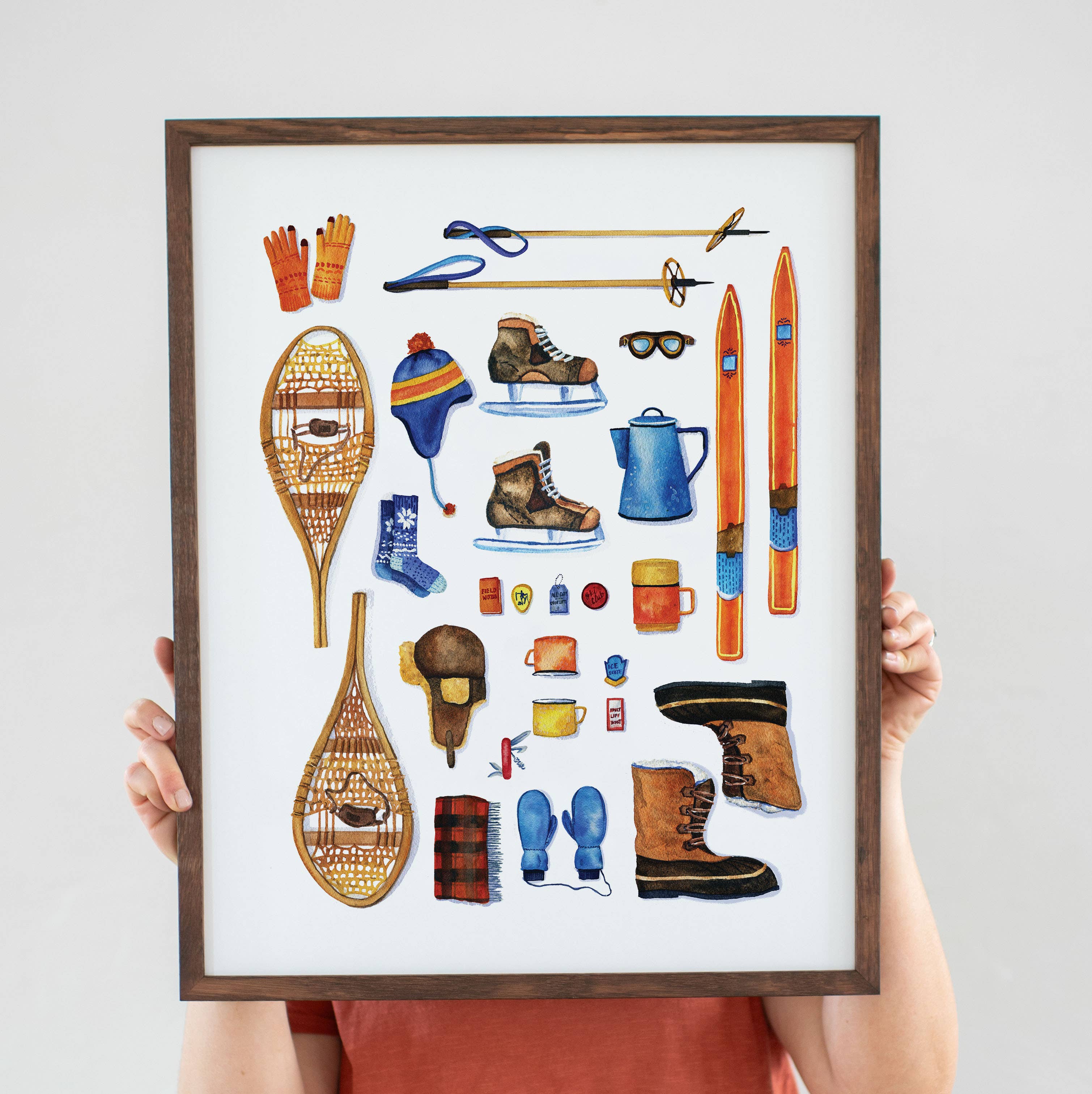Watercolor Wednesday - Wholesale Art Print - Ski Art Print | Vintage Ski Gear for Cabin Wall Decor2