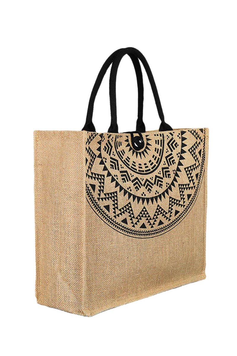 Cap Zone - Wholesale Beach Bag - Boho Tribal Print Burlap Box Tote Beach Bag8