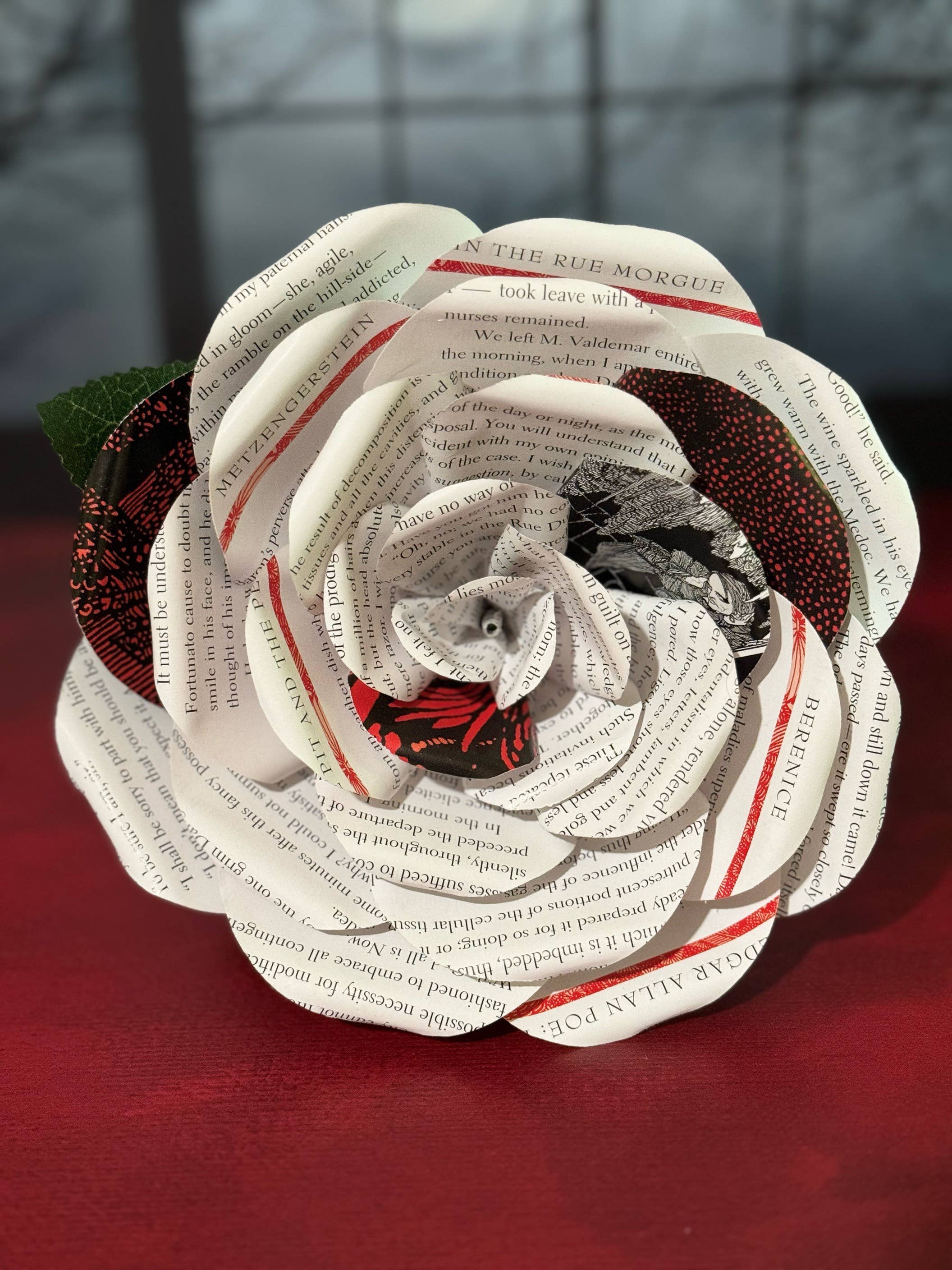 Literary Blooms - Wholesale Artificial Flowers - Edgar Allen Poe Paper Rose made from Upcycled Books- 3 Sizes0