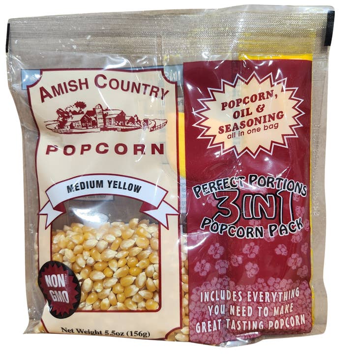 Amish Country Popcorn - Wholesale Popcorn - 5.5oz Tri-Pack of Yellow Popcorn