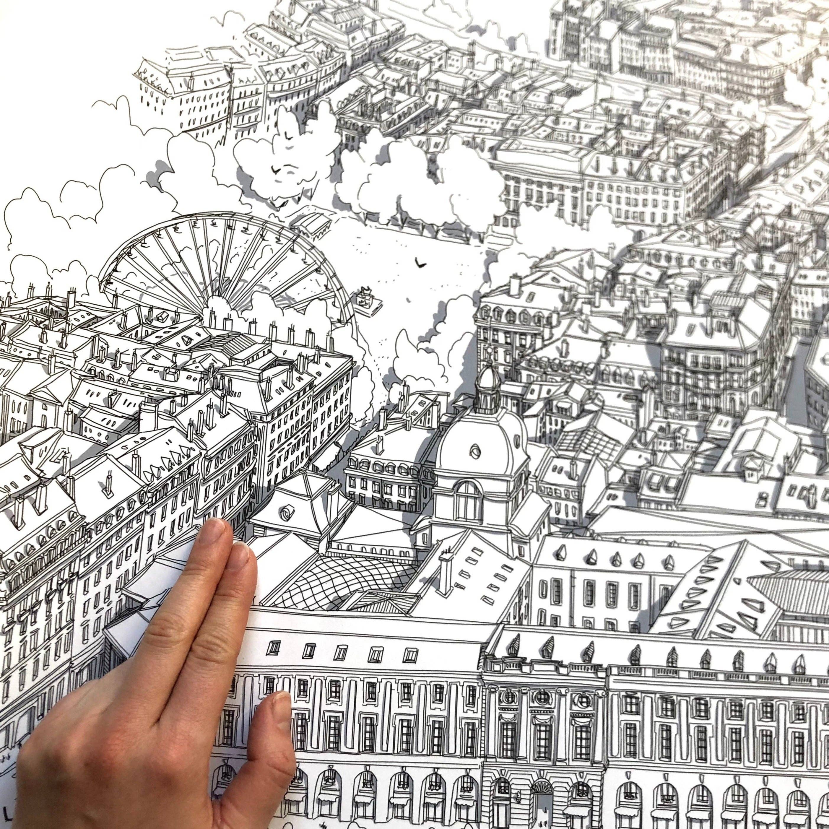 EMILIE ETTORI ILLUSTRATION - Wholesale Art Print - Panoramic view of Lyon Hotel Dieu11