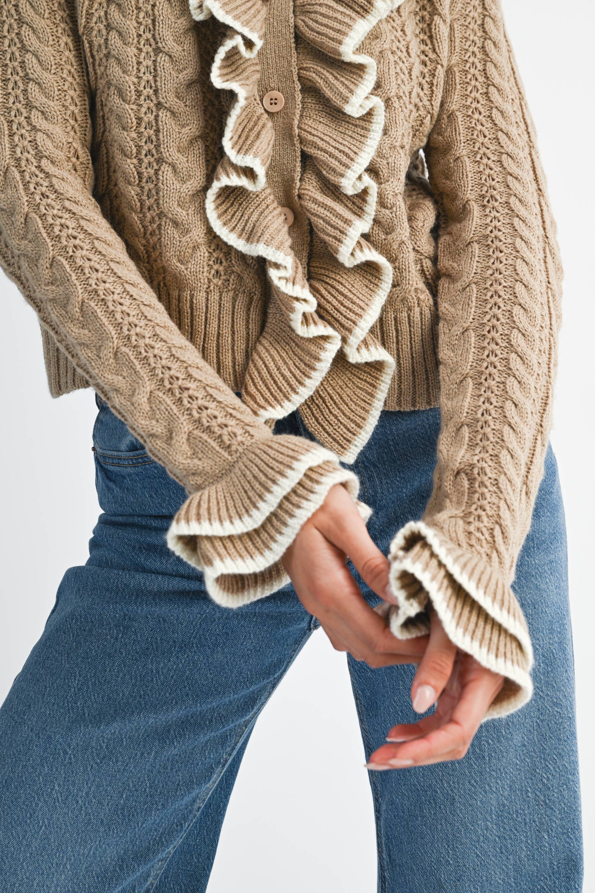 Camellia - Wholesale Cardigan - Women's - STYLIESH BLUE RUFFLED CARDIGAN20