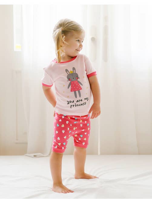 Vaenait Baby - Wholesale Sleepwear Set - Kids - Pink Rabbit Short Sleeve Pajama Set