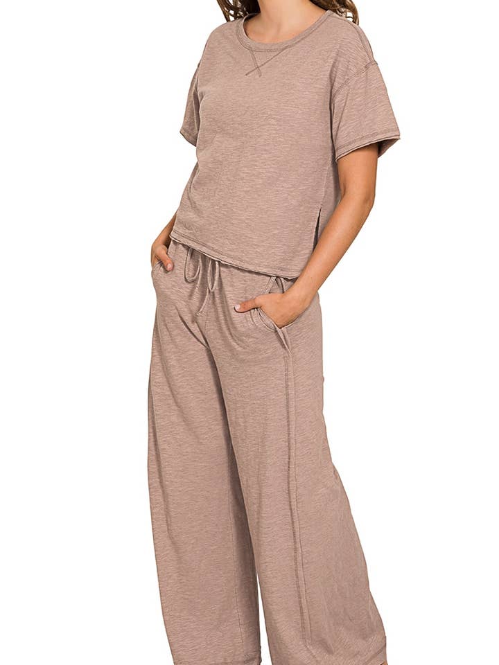 Cotton Slub Short Slv Tee And Pants Set for wholesale by Vanilla Monkey