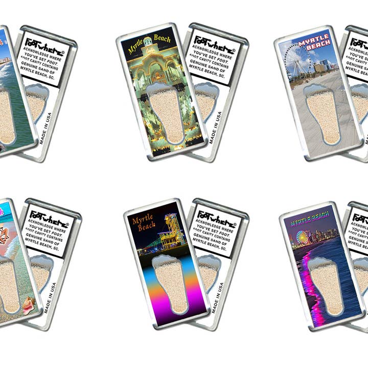 Myrtle Beach FootWhere® Souvenir Magnet. 72 pieces/6 assorted styles. for wholesale by FootWhere- USA Group, Inc.