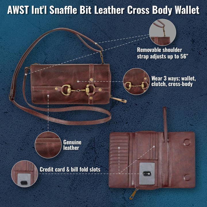 AWST Int'l Snaffle Bit Leather Cross Body Wallet for wholesale by AWST Intl