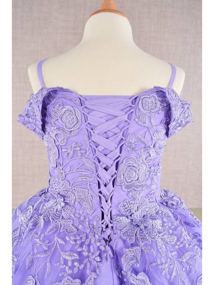 Tux-USA® - Wholesale Dress - Kids - Floral Embroidery Embellished Cut-Away Shoulder Kids Dress8