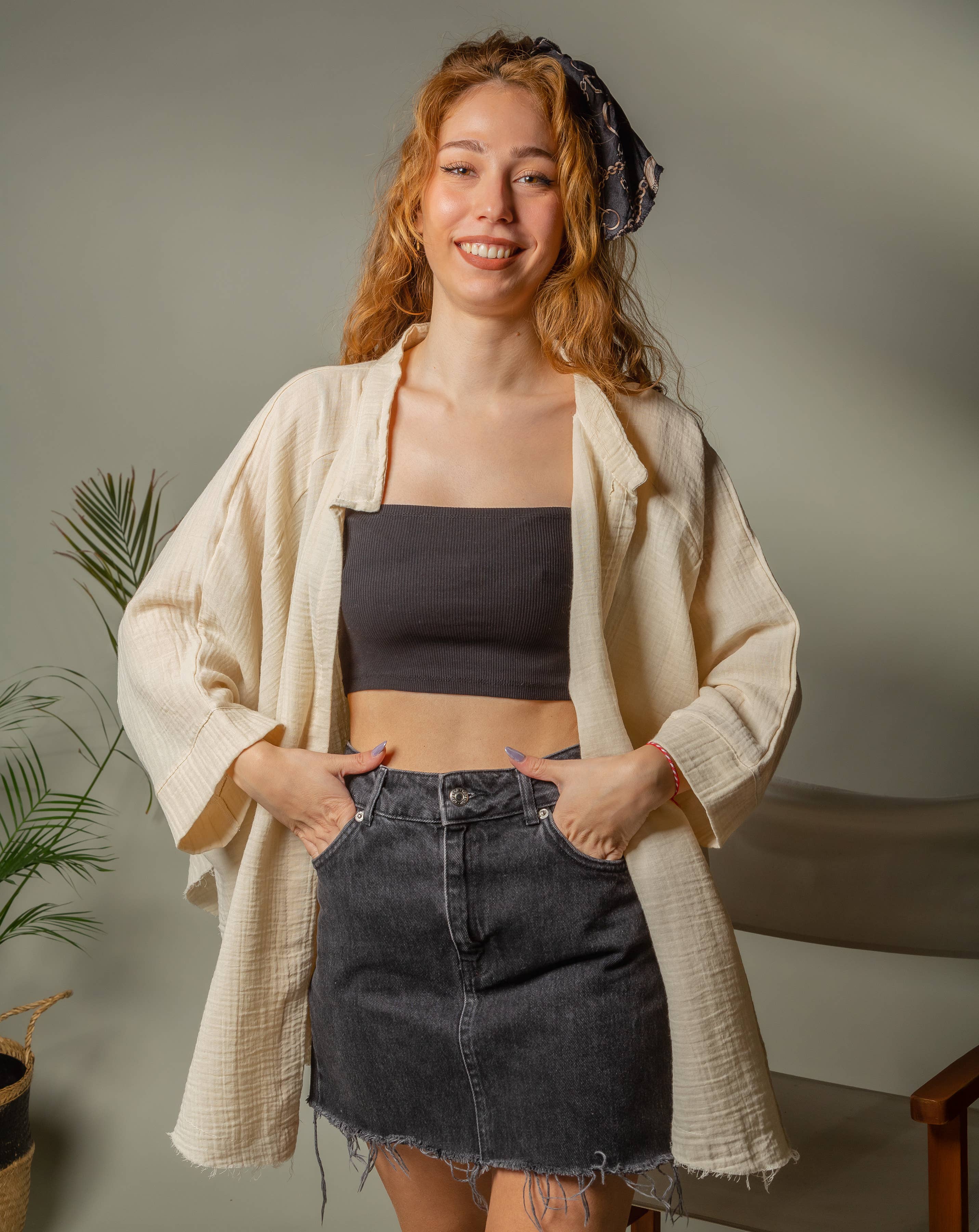 Moa – Kimono - Mulher por atacado – Robo Quimono Muslin Verde com Fases Lua Dourada/Poncho3