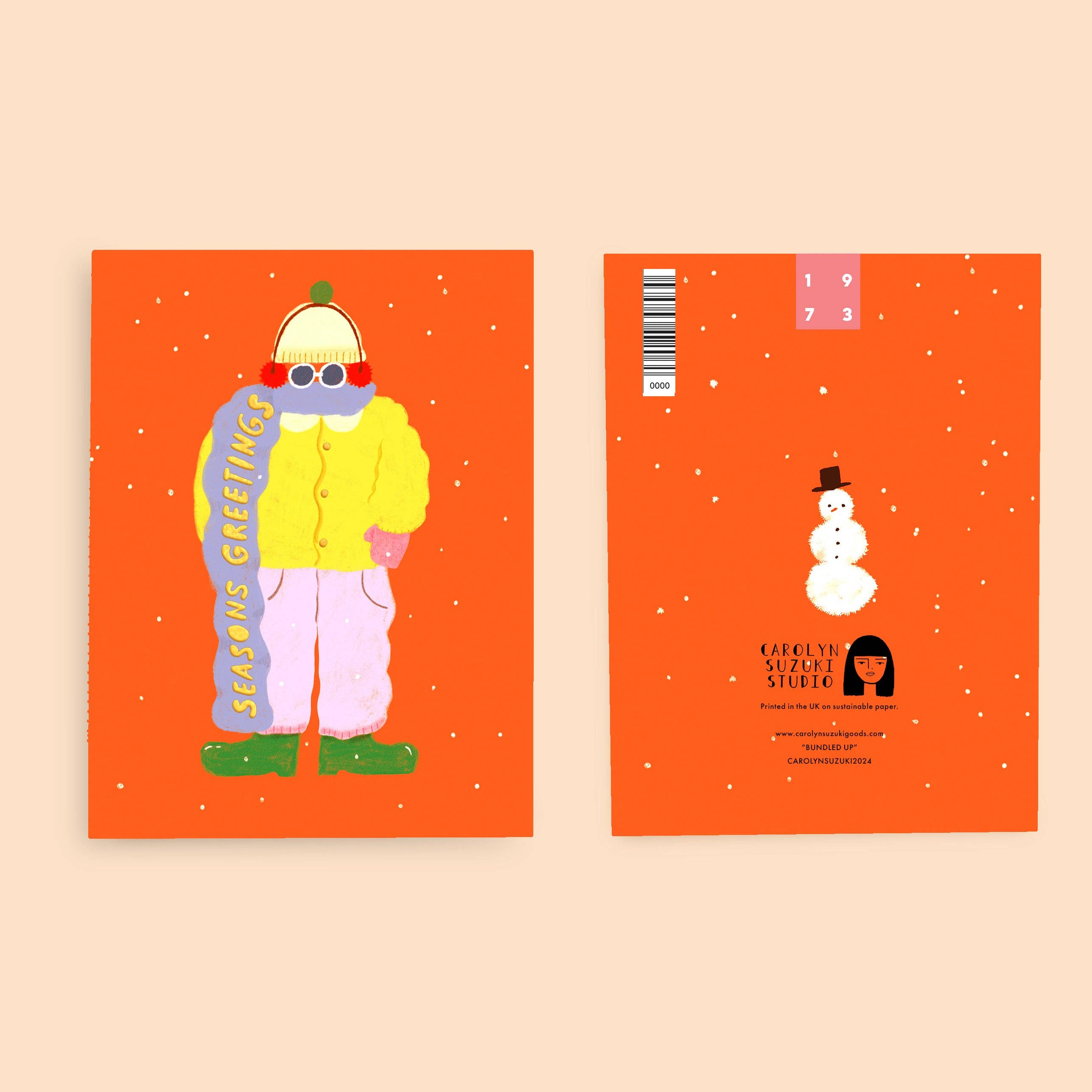 Carolyn Suzuki - Wholesale Season's Greetings Card - BUNDLED UP - Holiday Card1