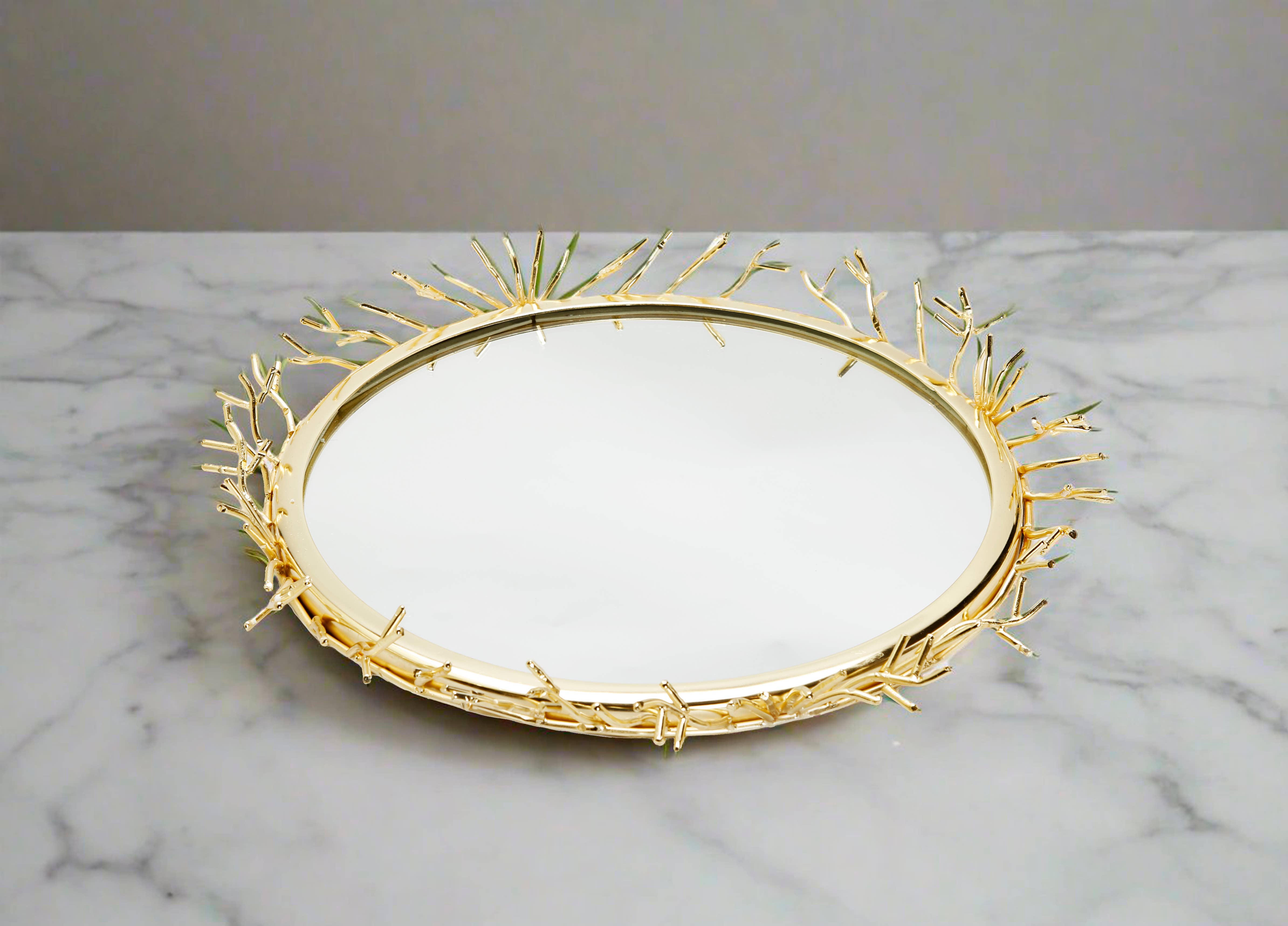 CLASSIC TOUCH DECOR INC. – wholesale Prydnadsbricka – Dekorativ rund spegelbricka med gulddetaljerad kant2