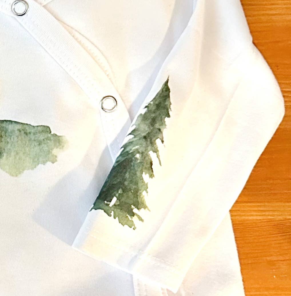 Cloud White Baby Footed Romper - Watercolor Forest for wholesale on Faire2