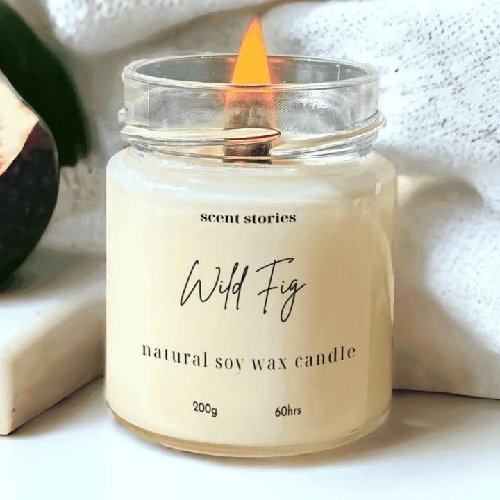Wild Fig -Wooden Wick Soy Candle Jar with Lid-215ml for wholesale by Scent Stories