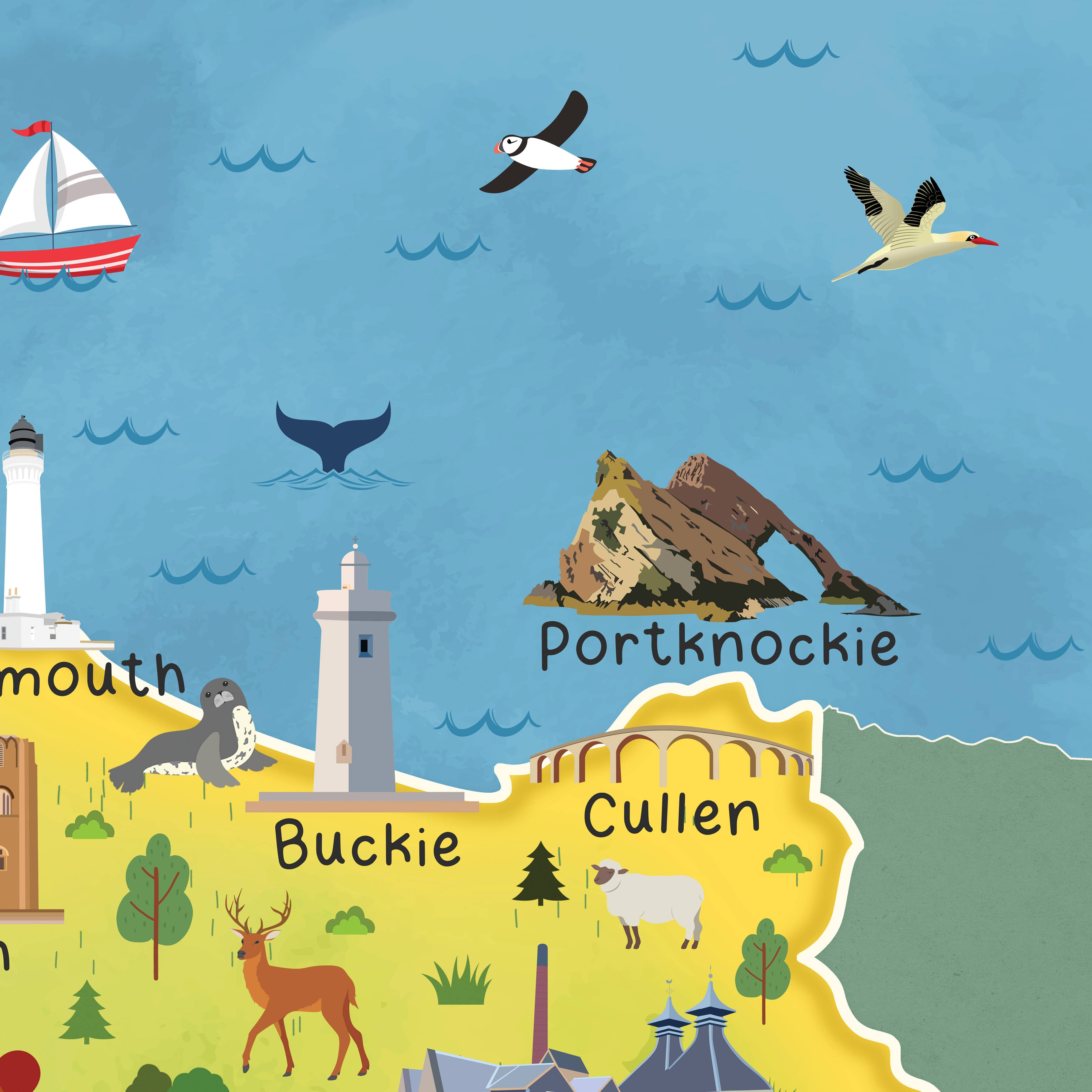 Printagonist – wholesale Art print – Moray Map, Buckie, Aberlour, Findhorn, speyside, Elgin1