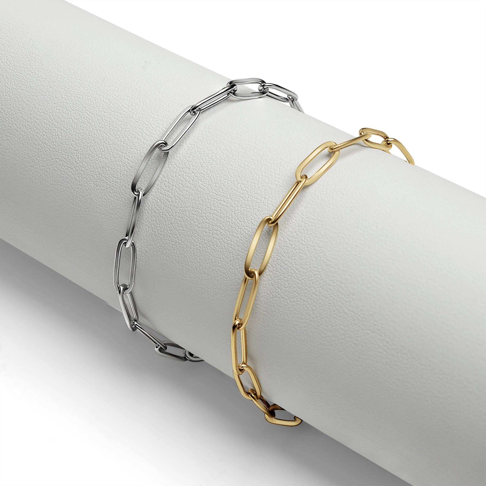 WJW - Wholesale Link & Chain Bracelet - Stainless Steel Paperclip with Charm Keeper Chain Bracelet10