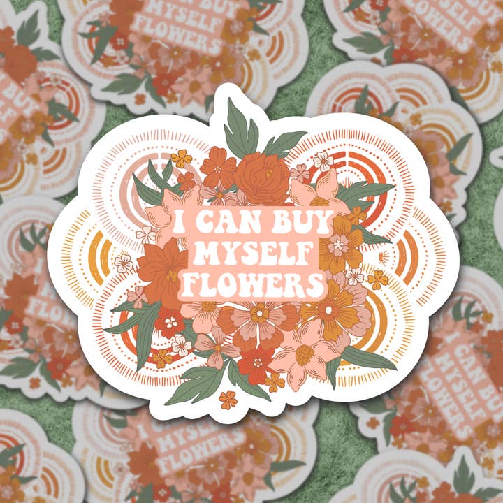 Je m'achète des fleurs, un motif floral, un autocollant en vinyle pour la vente par Sage and Virgo