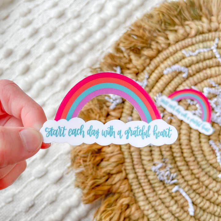 Start Each Day With A Grateful Heart Sticker for wholesale by Lauren’s Print Shoppe