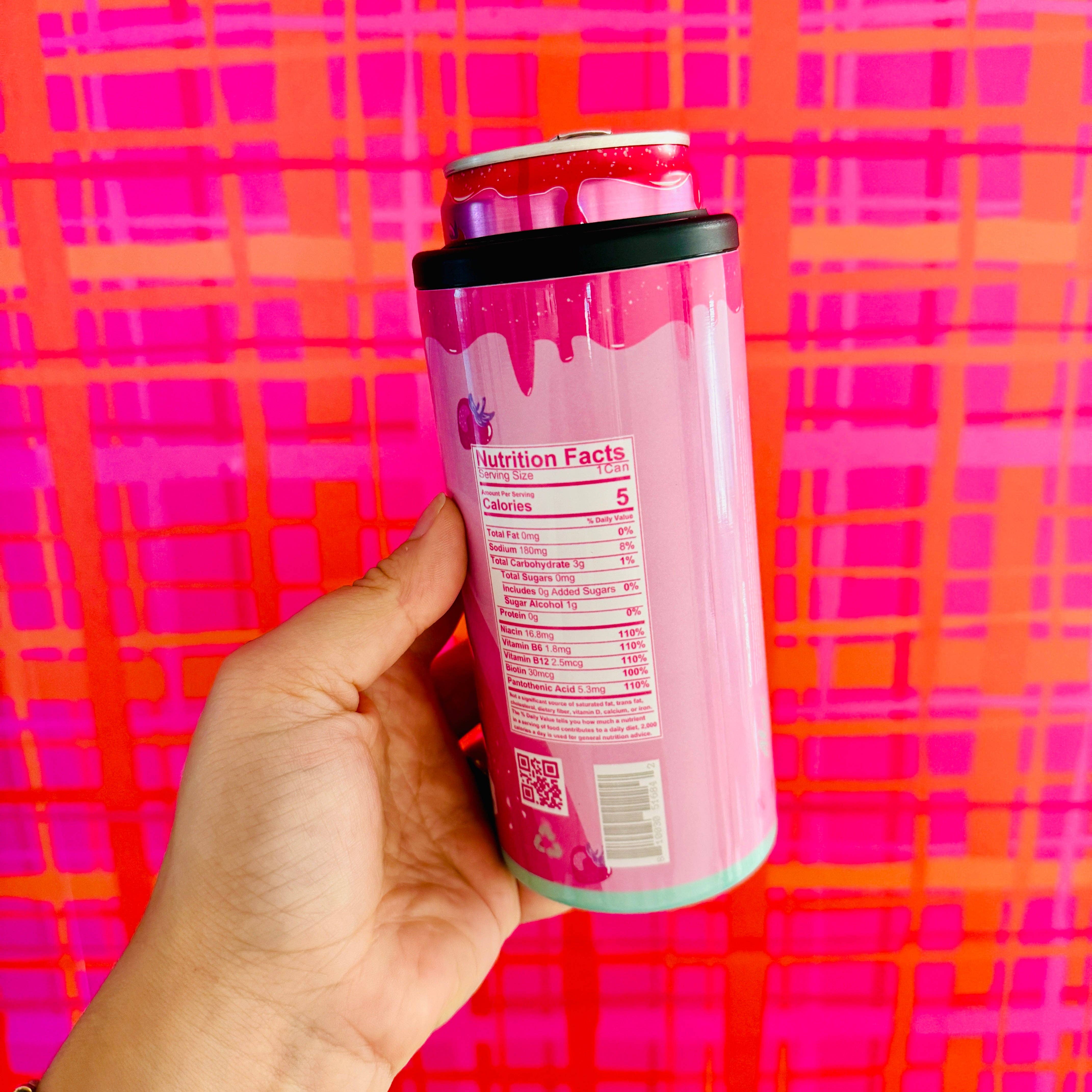 Sonny Rising – wholesale Drink huggers & koozies – Slim Can Cooler, Pink Energy Drink2