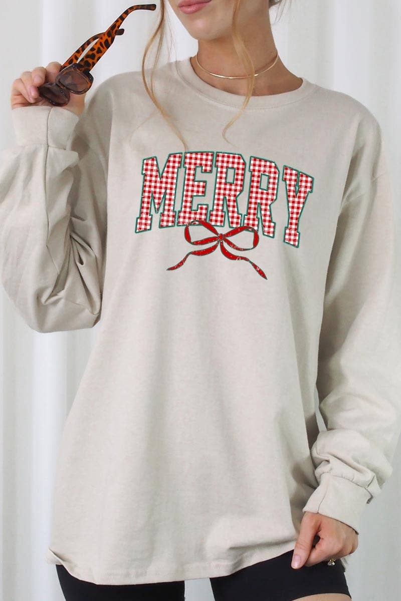 COLORBEAR - Wholesale T-Shirt (Graphic) - Women's - Plaid Merry Christmas Bow Plus Long Sleeve Tee2