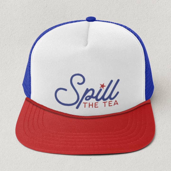 Sombrero de camionero Spill The Tea Fourth of July para venta al por mayor de Cluster Funk Studio