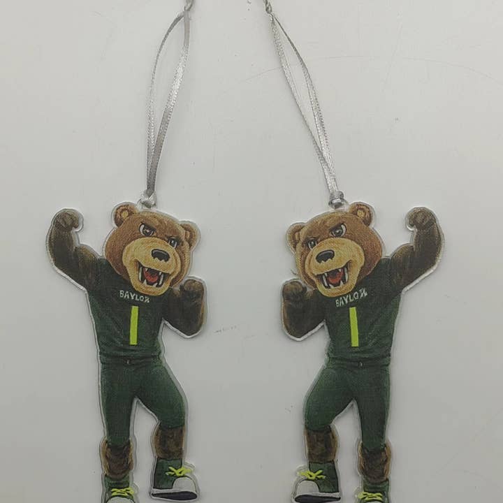 Baylor Mascot Acrylic Ornament for wholesale by Valiant Gifts Inc