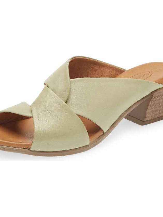 DANA LEATHER OPEN TOE LOW HEEL SLIDE - SAGE for wholesale by Sheridan Mia