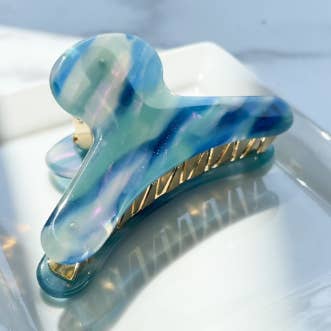 French Claw in Milky Way | Light Dark Blue Glitter Swirl Acetate Claw for wholesale by Fenna&Fei