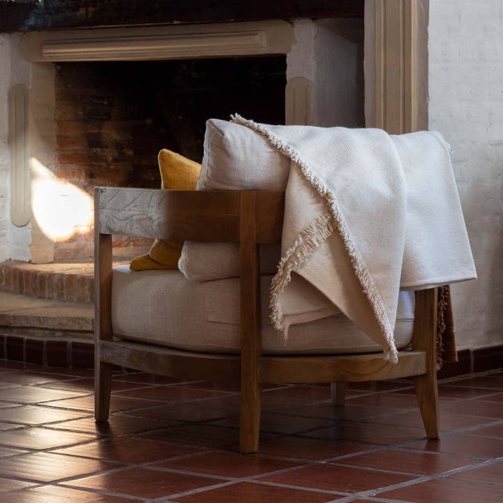 Under The Bough - Wholesale Throw Blanket - Liso Handloomed Cotton Blanket — Ecru1