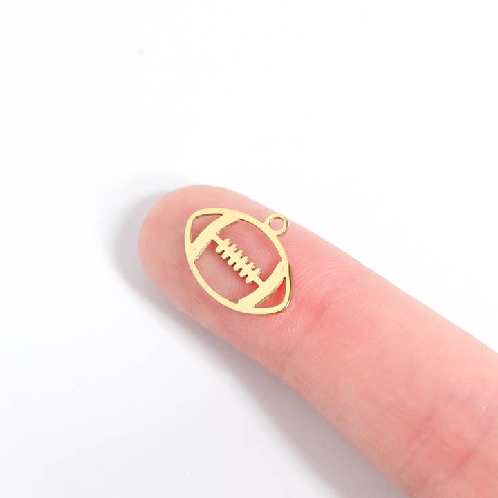 WJW - Wholesale Individual Charm/Pendant - 18K Gold PVD Stainless Steel Football Charm
